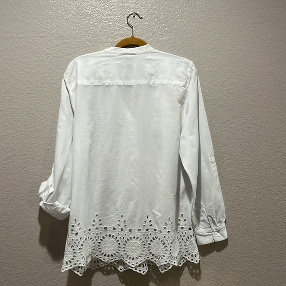 Style & Co Sz XL White Tunic Lace Trim Top Blouse Women Stylish Cut 100% Cotton - Picture 9 of 11